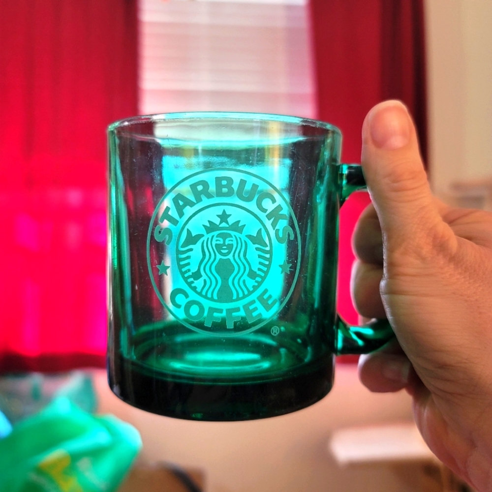 Vintage and rare green emerald glass Starbucks mug. Made in USA